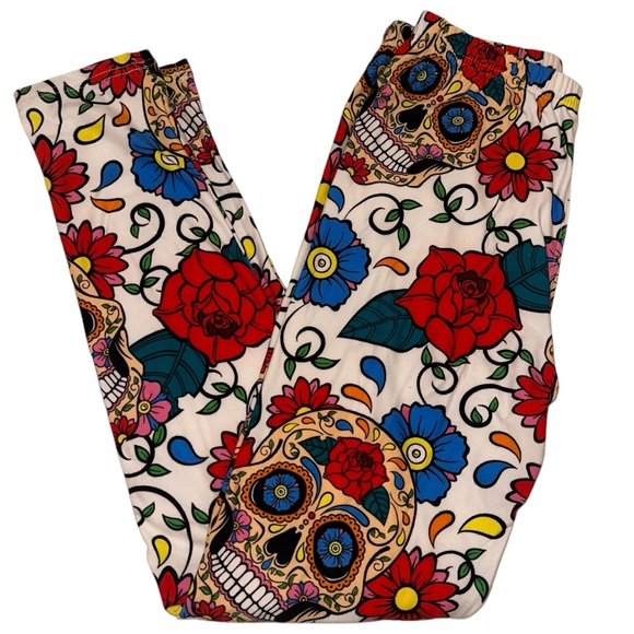 Dia De Los Musertos Sugar Skull Rose Day of the Dead soft Leggings XS - Picture 7 of 17